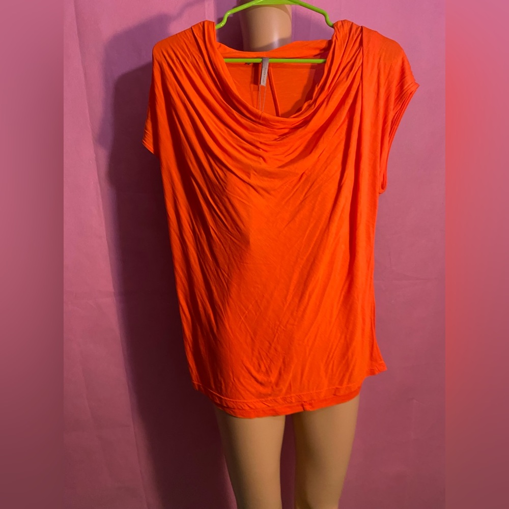 Halston heritage bright orange cowl neck blouse